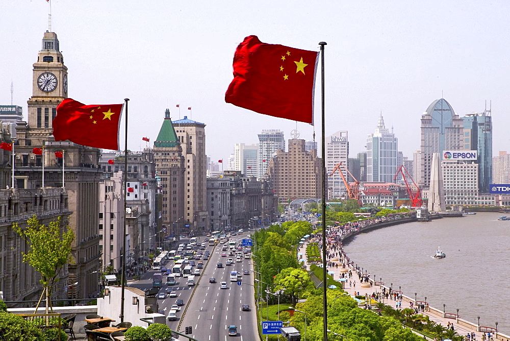 Huangpu River and flag, Shanghai's Prachtbauten, landmark