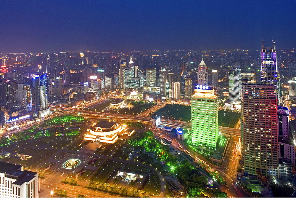 People's Square, Birdseye view of People's Square, Nanjing Road, skyline, City Hall, People's Park, Yan'an Road, Skyline