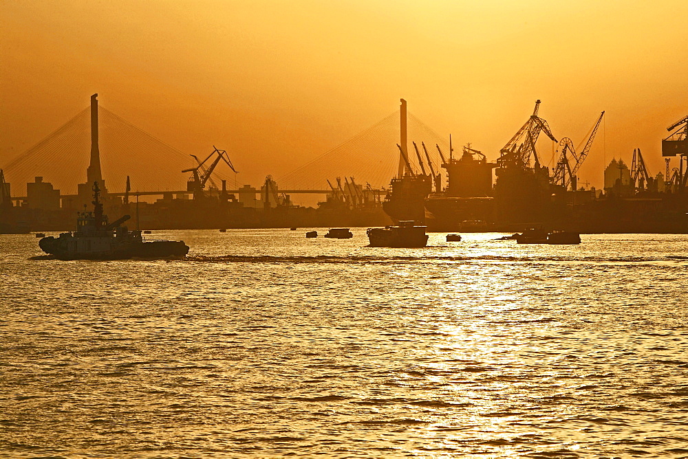 Harbour, Huangpu-River, orange, bridge