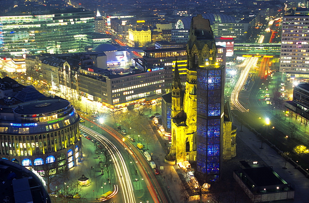 Europe, Germany, Berlin, Gedaechtniskirche on Breitscheidplatz at the Kurfuerstendamm