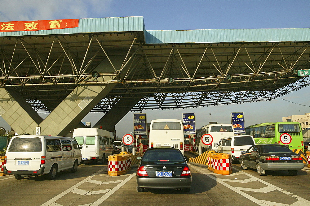 Traffic Shanghai, tollgate, motorway, traffic lane, stop