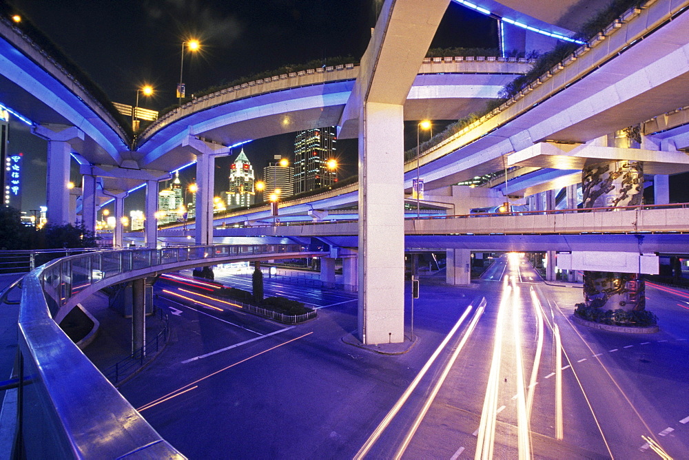 Gaojia motorway, Gaojia, elevated highway system, bridge, im Zentrum von Shanghai, Expressway, puzzle of concrete tracks, puzzle of concrete tracks