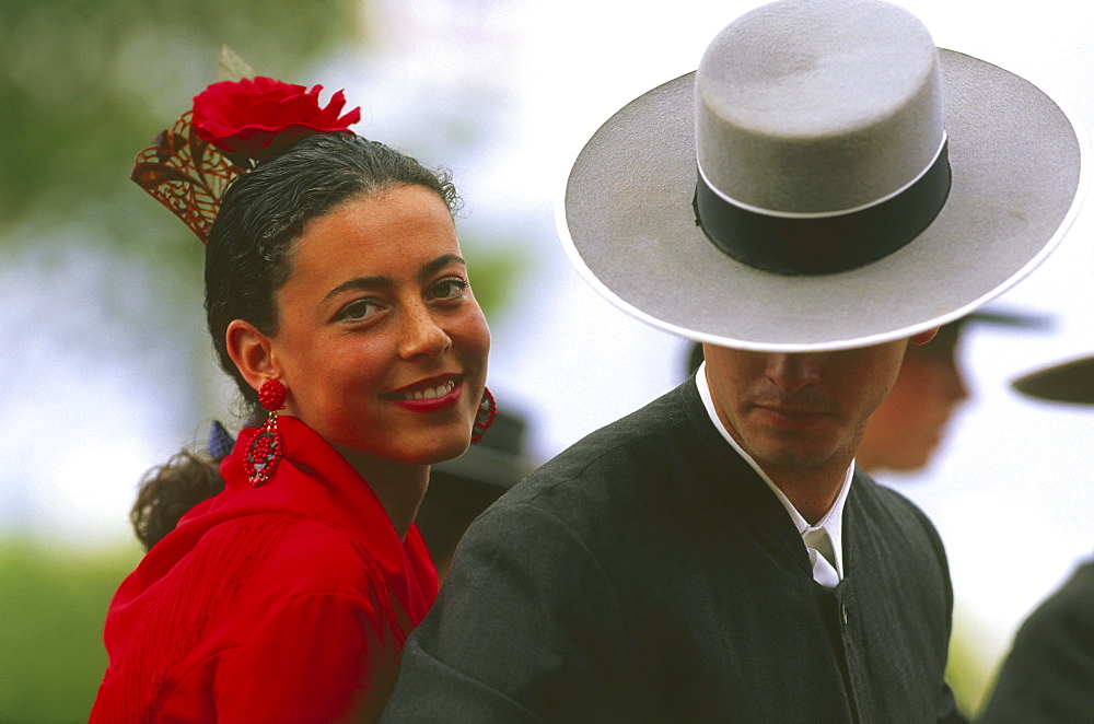 Couple on a horse, Feria de Abril, Sevilla, Andalusia, Spain112