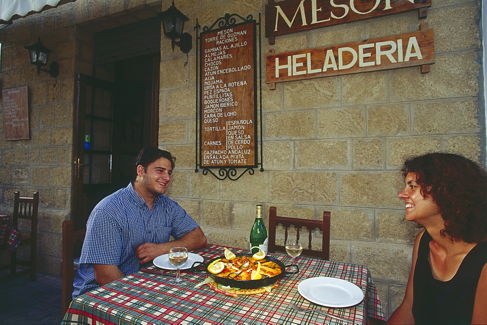 Restaurant, Meson "Torre de Guzman", Paella, Conil de la Frontera, Province Cadiz, Andalusia, Spain