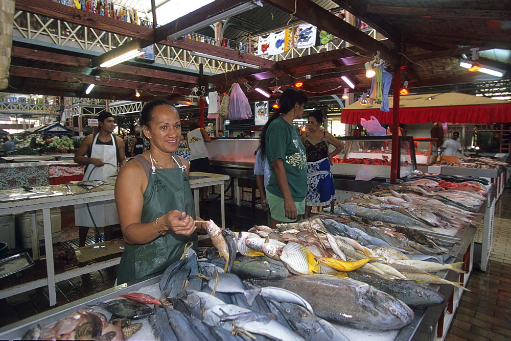 Selling Market Fish, Papeete Municipal Market, Papeete, Tahiti, French Polynesia