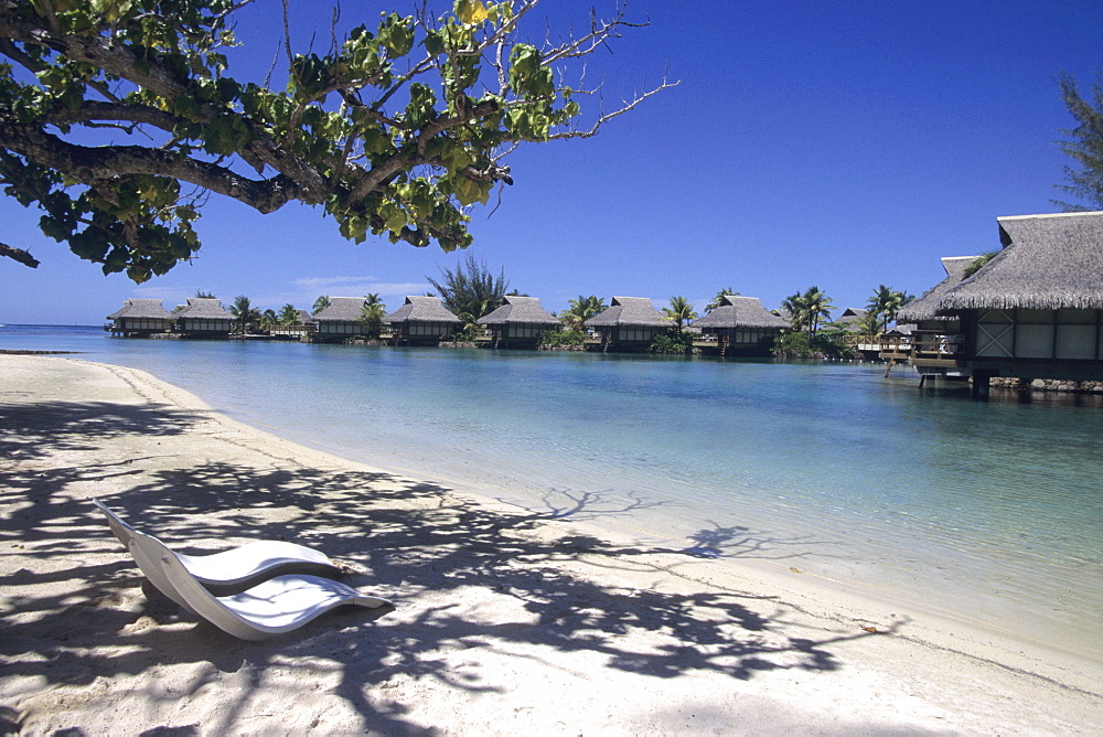 Beach Chairs & Overwater Bungalows, InterContinental Beachcomber Resort, Moorea, French Polynesia