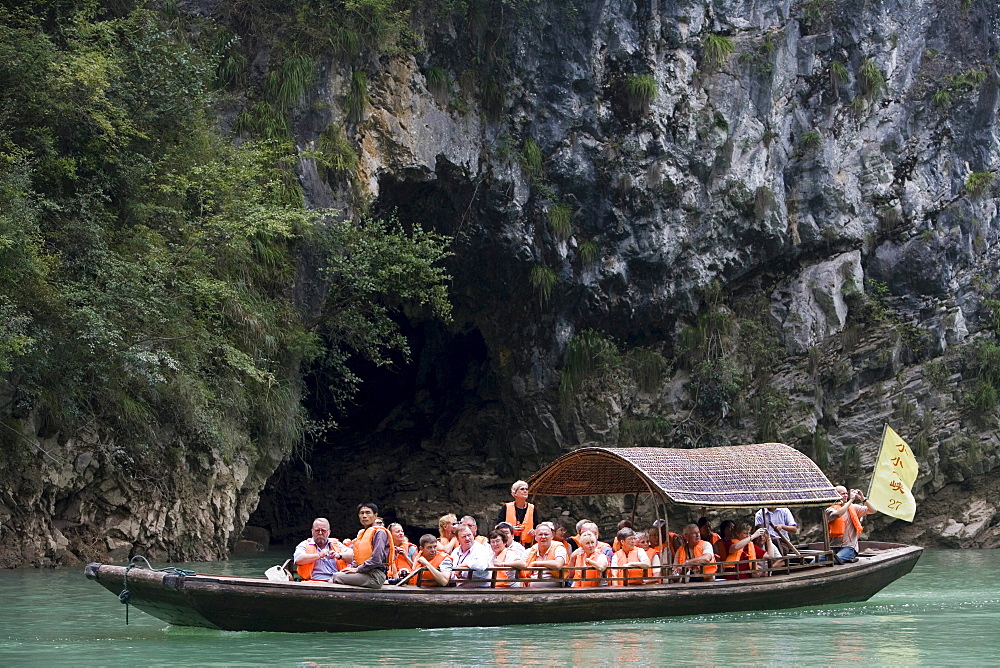 Excursion Boat in Emerald Green Gorge, Daning River Lesser Gorges, near Wushan, China