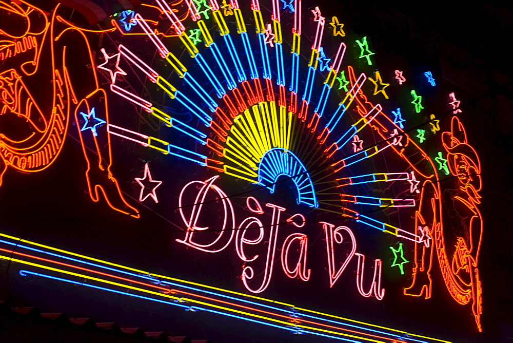 Illuminated advertising of the Go-go bar "DeJa Vu", Soi Cowboy, a red-light district, Th Sukhumvit, Bangkok, Thailand