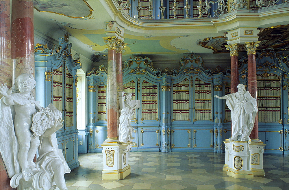 Europe, Germany, Baden-Wuerttemberg, Bad Schussenried, Schussenried Abbey, Library hall