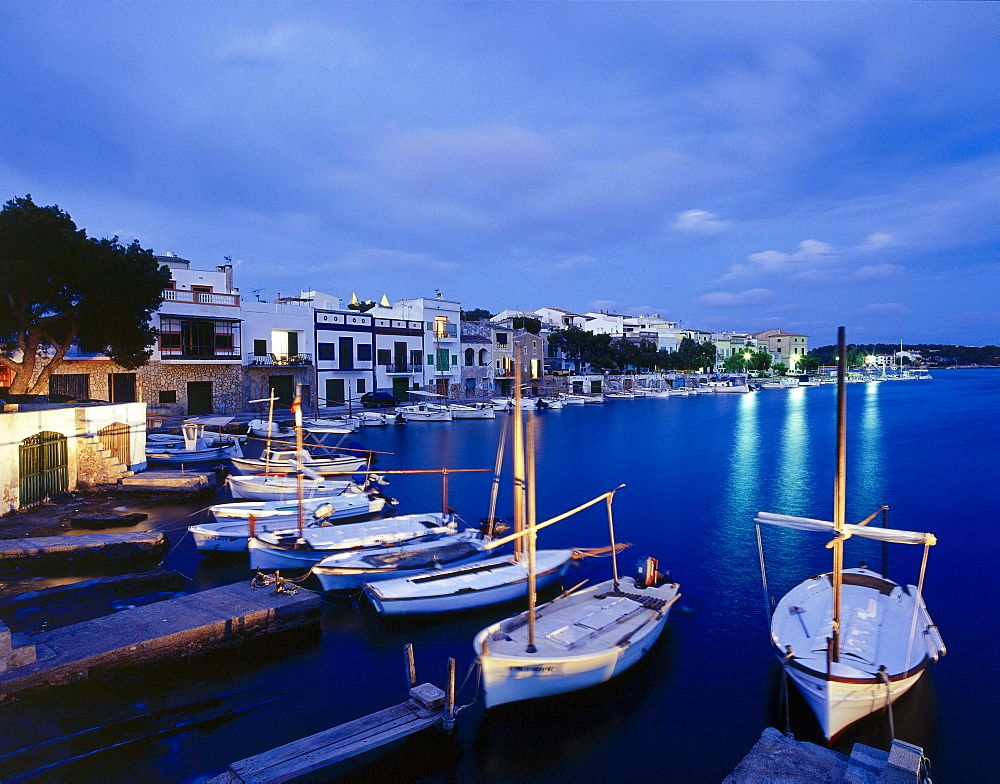 Fishing port at night, Porto Colom, Mallorca, Spain