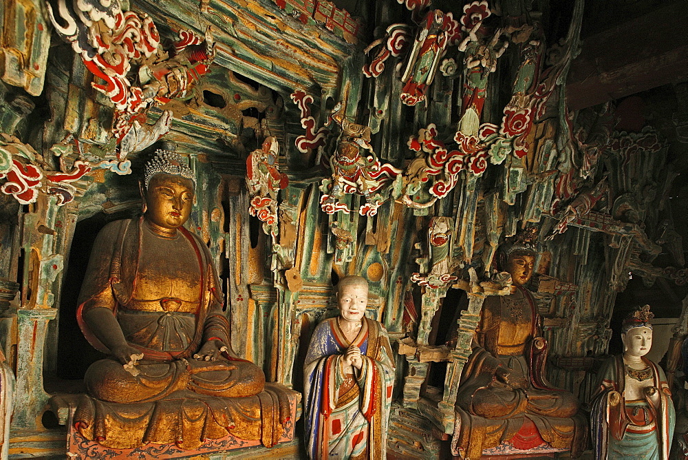 Statues of Buddha and Shakyamuni, Hanging Monastery, Heng Shan North, Shanxi province, China, Asia