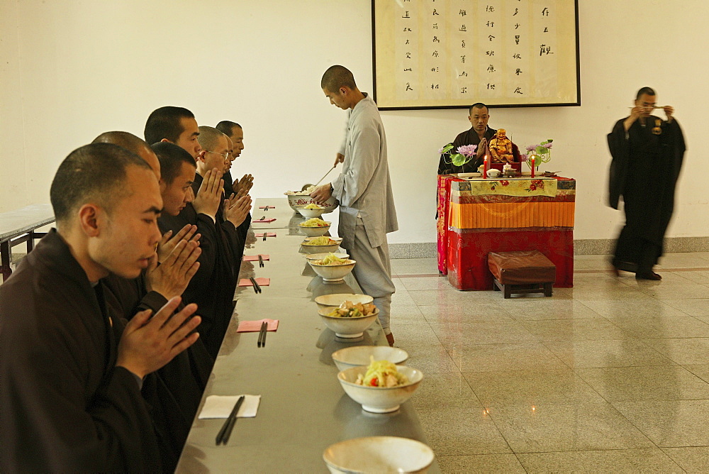 dining hall, Buddhist College, Ganlu Temple, Jiuhua Shan Village, Jiuhuashan, Mount Jiuhua, mountain of nine flowers, Jiuhua Shan, Anhui province, China, Asia