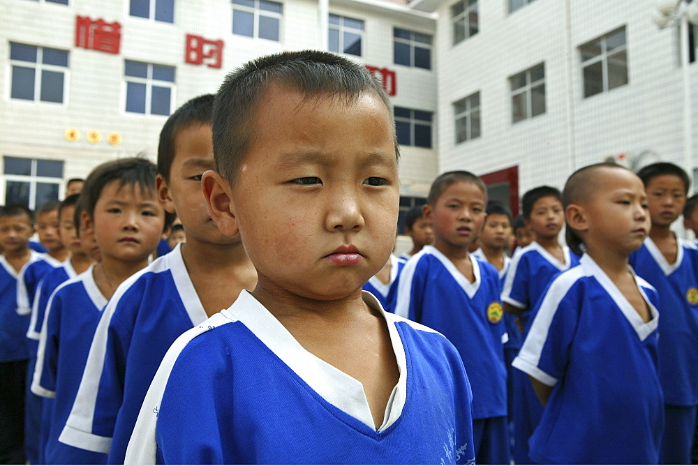 Kung Fu training at kindergarten age at one of the many new Kung Fu schools in Dengfeng, Song Shan, Henan province, China