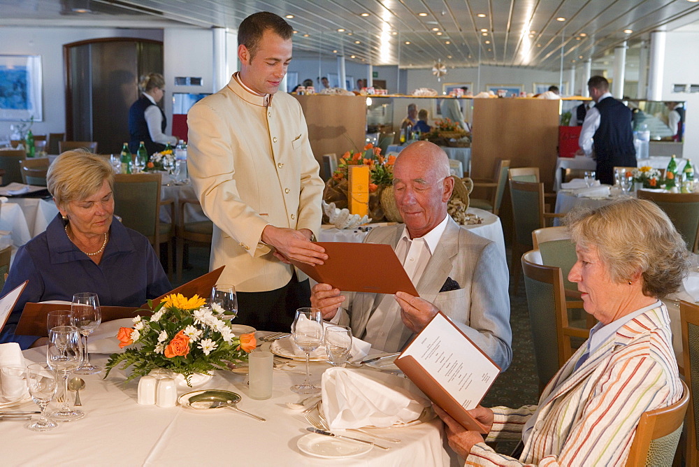 Fine Dining in MS Bremen Restaurant, Aboard MS Bremen Cruise Ship, Hapag-Lloyd Kreuzfahrten, Germany