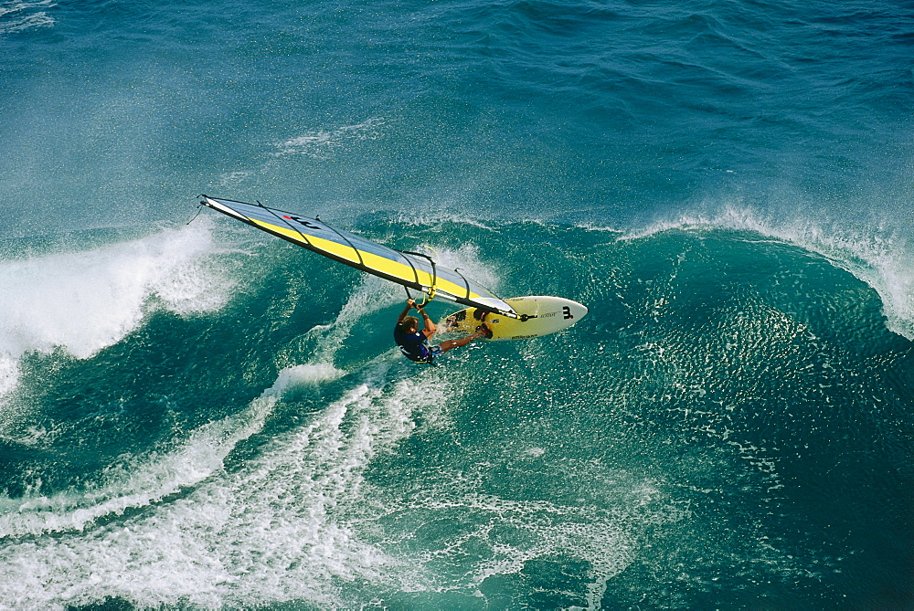 Man windsurfing near Hawaii, USA, America