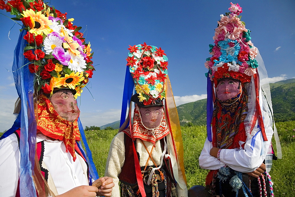 Rose Festival, men with masks, Karlovo, Bulgaria