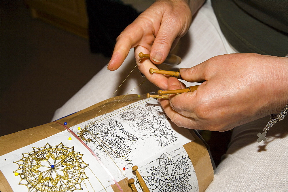 Hands of a woman lace-making, Karlovo, Bulgaria, Europe