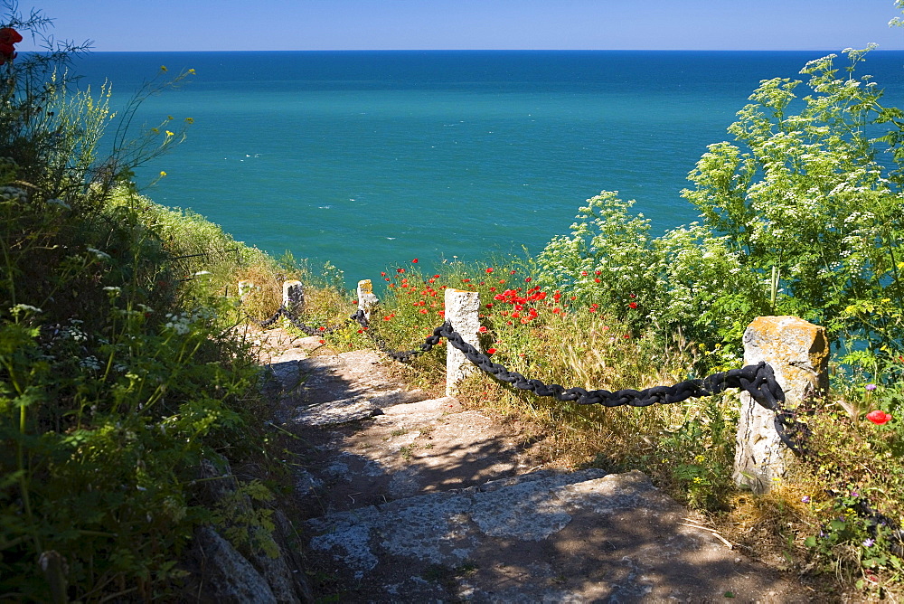 Steps at the coast, Cape Kaliakra, Black Sea, Bulgaria, Europe