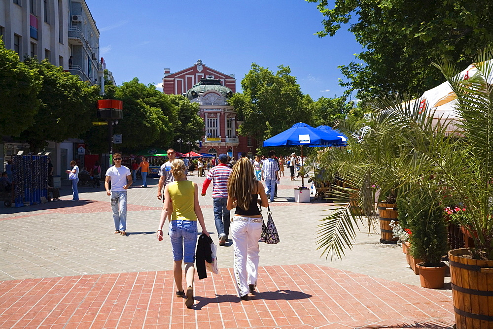 People at pedestrian zone in Varna, Bulgaria, Europe