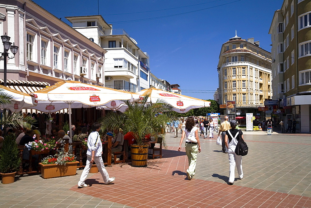 People at pedestrian zone in Varna, Bulgaria, Europe