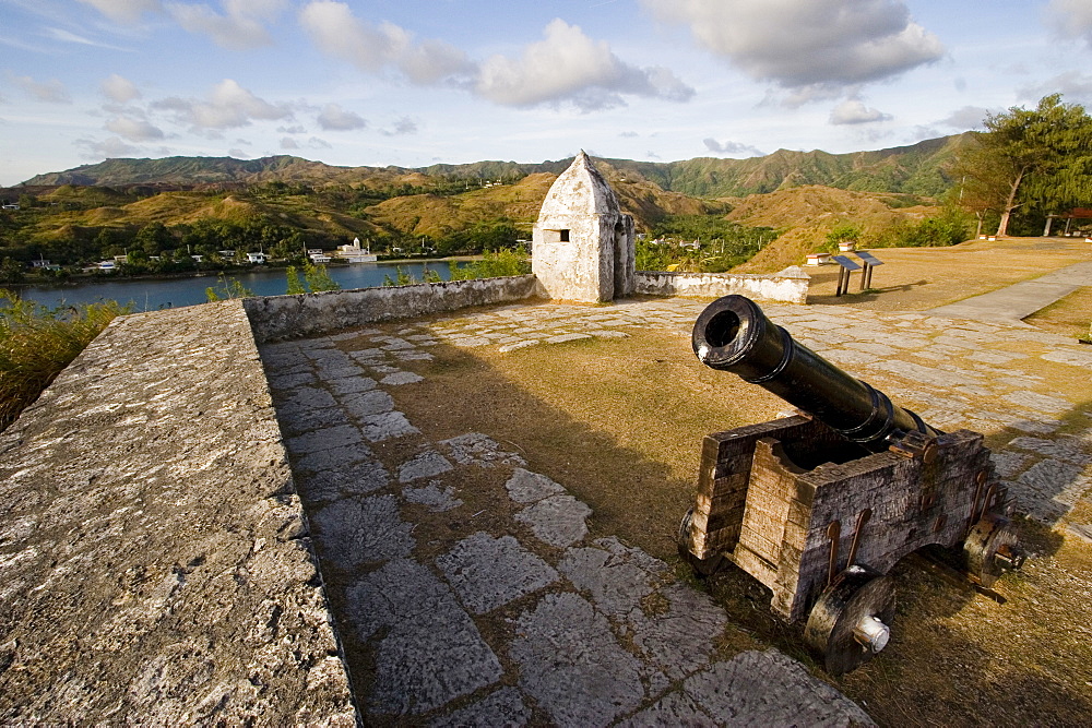 Cannon on the military walls at Fortress Nuestra Senora de la Soledad, Umatac, Guam, Micronesia, Oceania