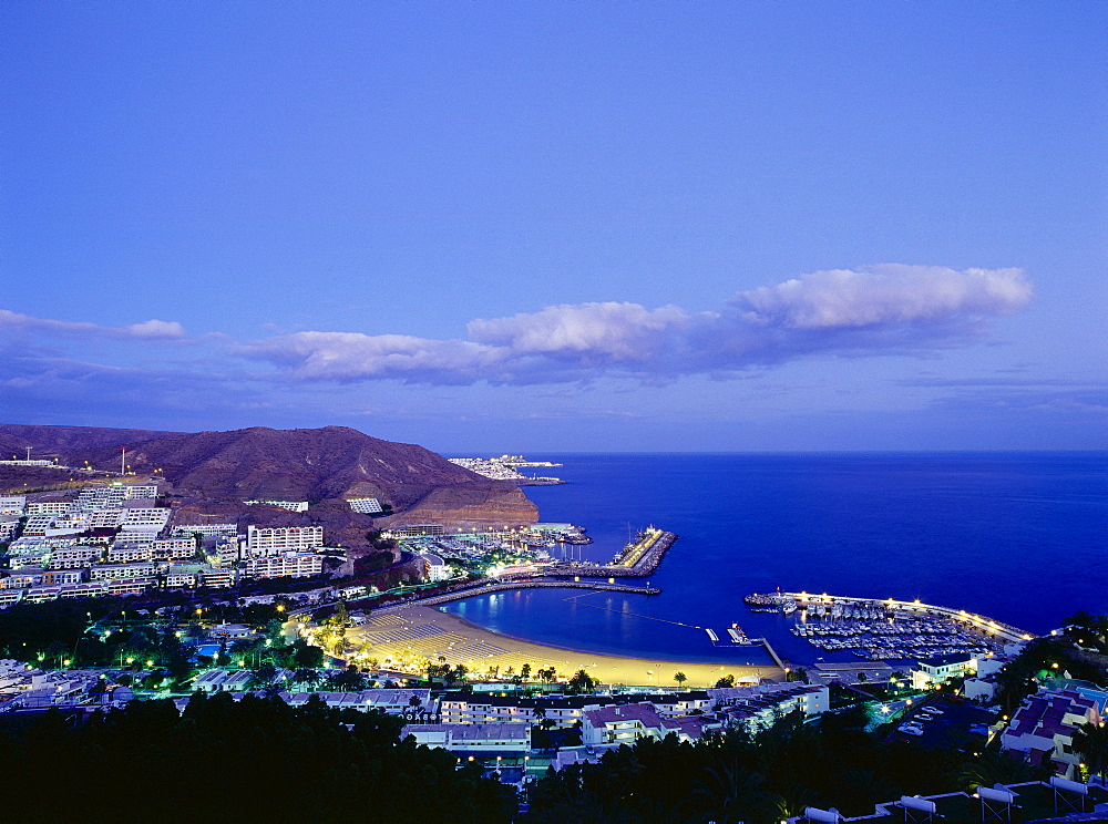 Marina and beach, Puerto Rico, bathing resort, Gran Canaria, Canary Islands, Atlantic Ocean, Spain