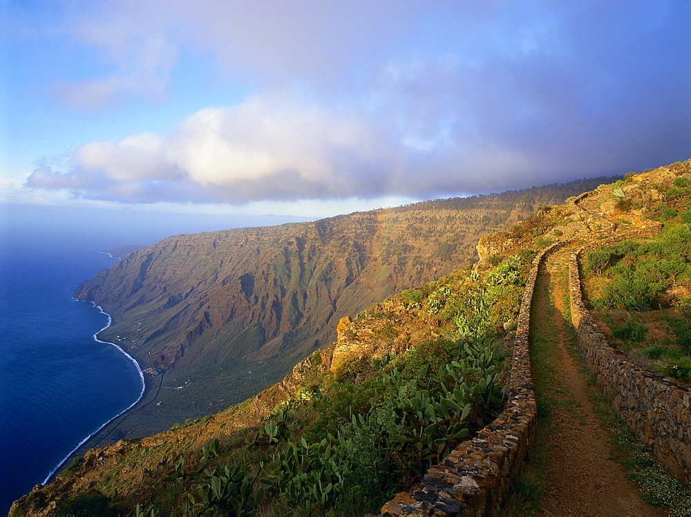 Rainbow over coastline of Las Playas, Mirador de Isora, El Hierro, Canary Islands, Spain