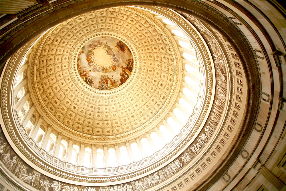 Dome ceiling, Rotunda interior, United States Capitol, the United States Congress, the legislative branch of the U.S. federal government, Washington DC, United States, USA