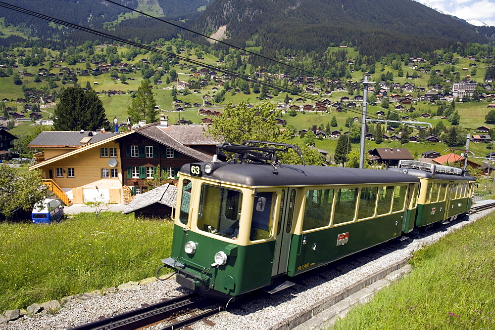 Jungfraubahn on the way from Grindelwald to Kleine Scheidegg, Bernese Oberland (highlands), Canton of Bern, Switzerland