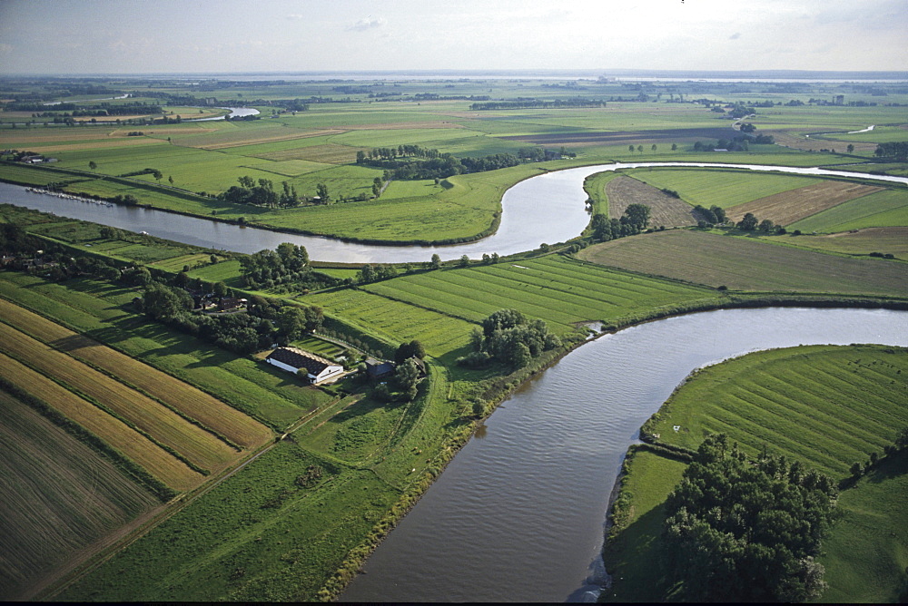 aerial photo of the meanders of the Aller river near Verden, Lower Saxony