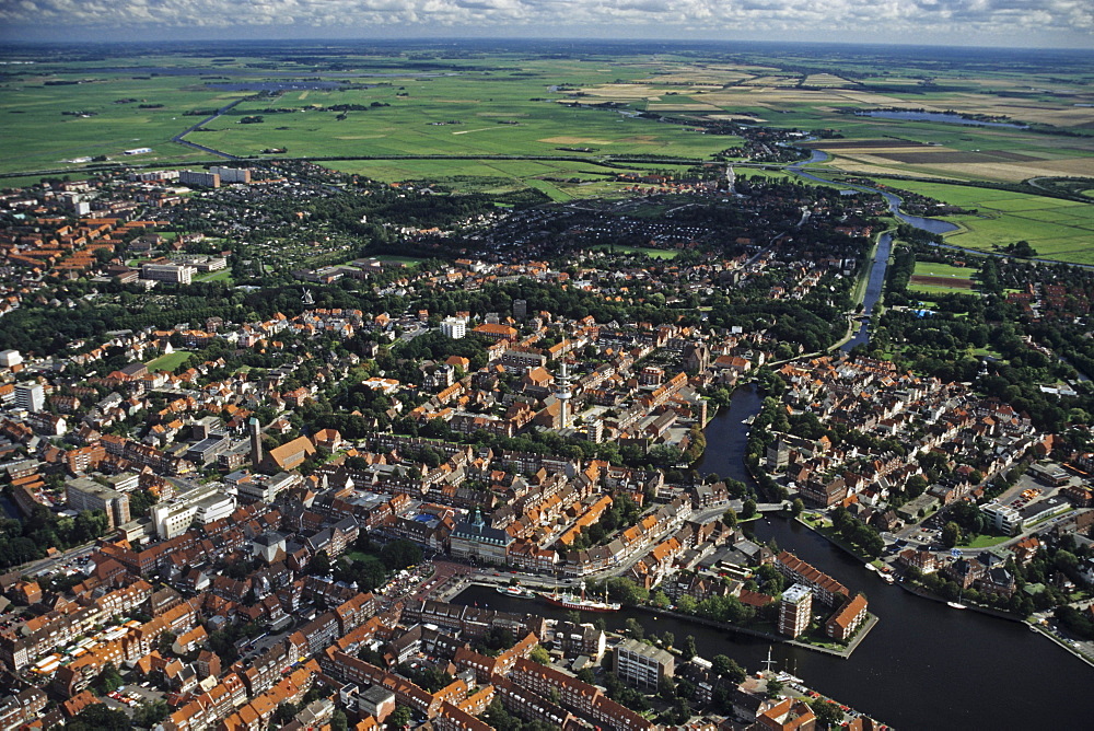 aerial photo of sea port Emden, harbour, North Sea, Lower Saxony, northern Germany