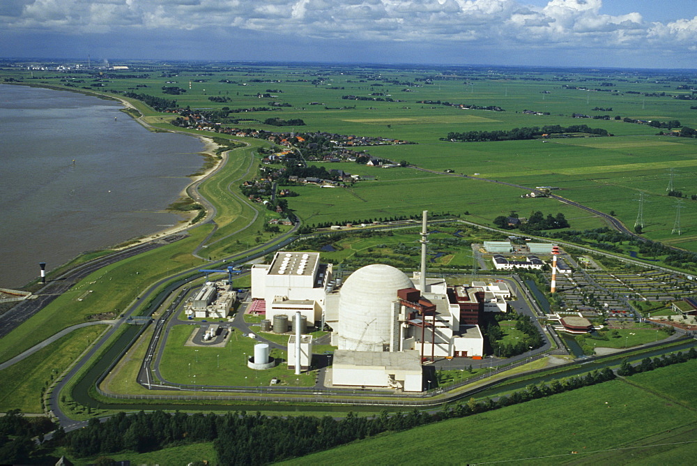 aerial photo nuclear power plant Brokdorf in the state of Schleswig-Holstein, Germany