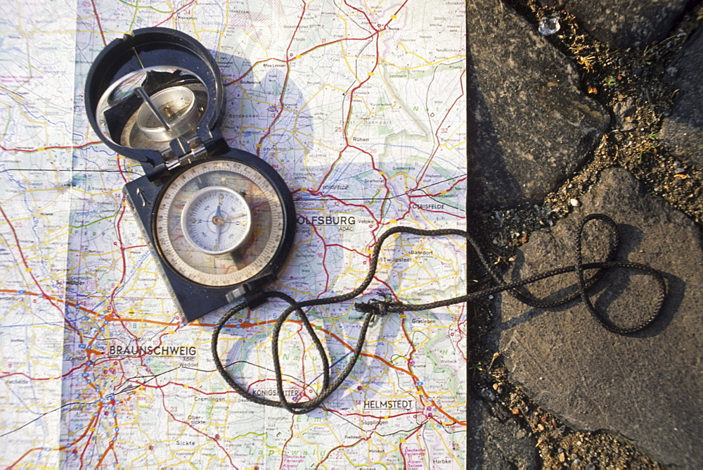 compass and map for orientation, Lower Saxony, Germany