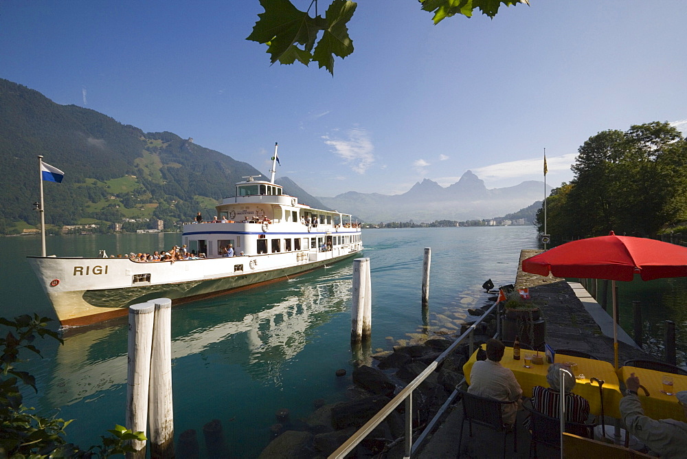 Excursion boat on lake Lucerne, Treib, Canton of Uri, Switzerland