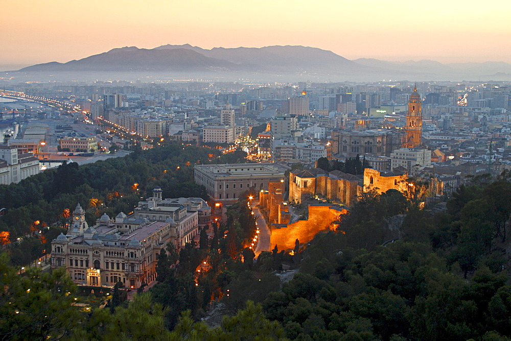 Spain, Andalucia, Malaga, sunset, viewpoint Gibralfaro