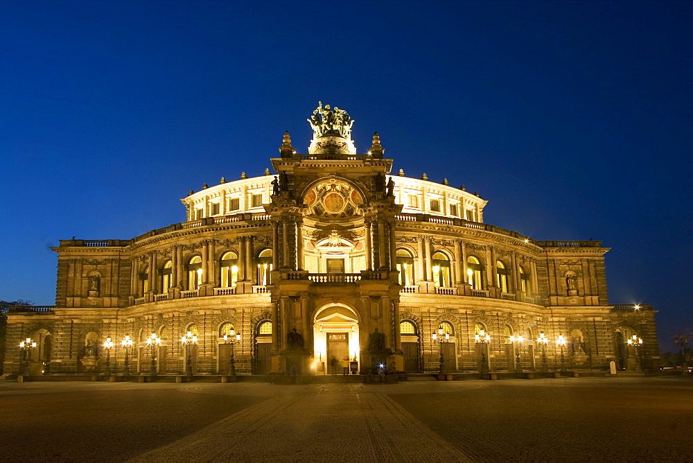 Dresden, theatre square, semper opera house, at twilight