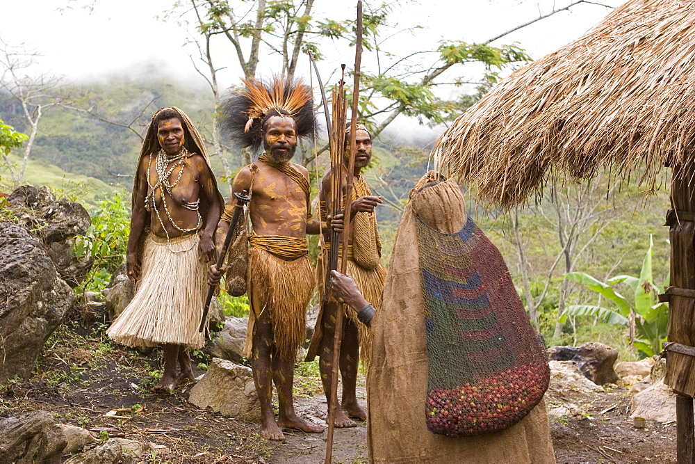 People at village at the coffee plantation, Langila, Highlands, Papua New Guinea, Oceania