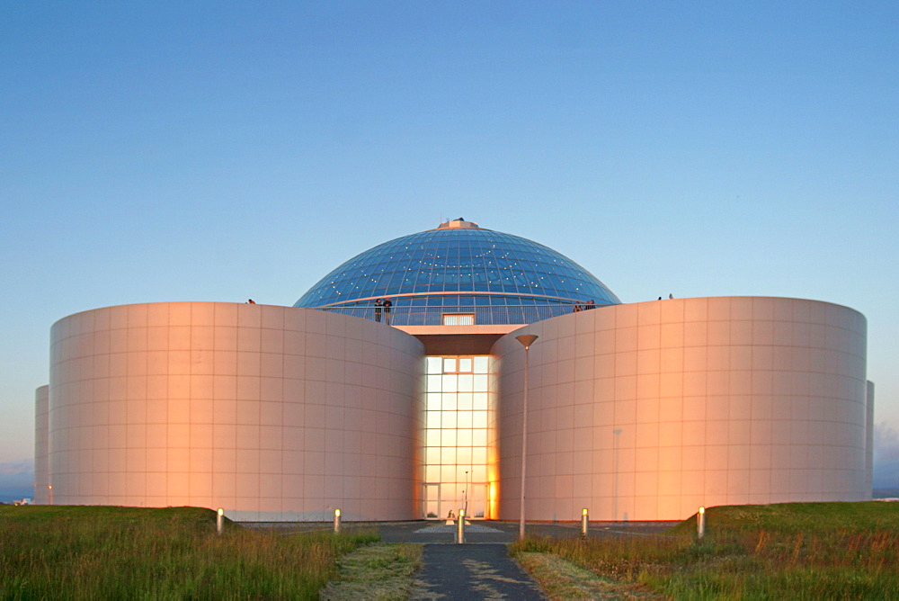 Iceland, Reykjavik, The pearl, Huge hot water tank on a hill