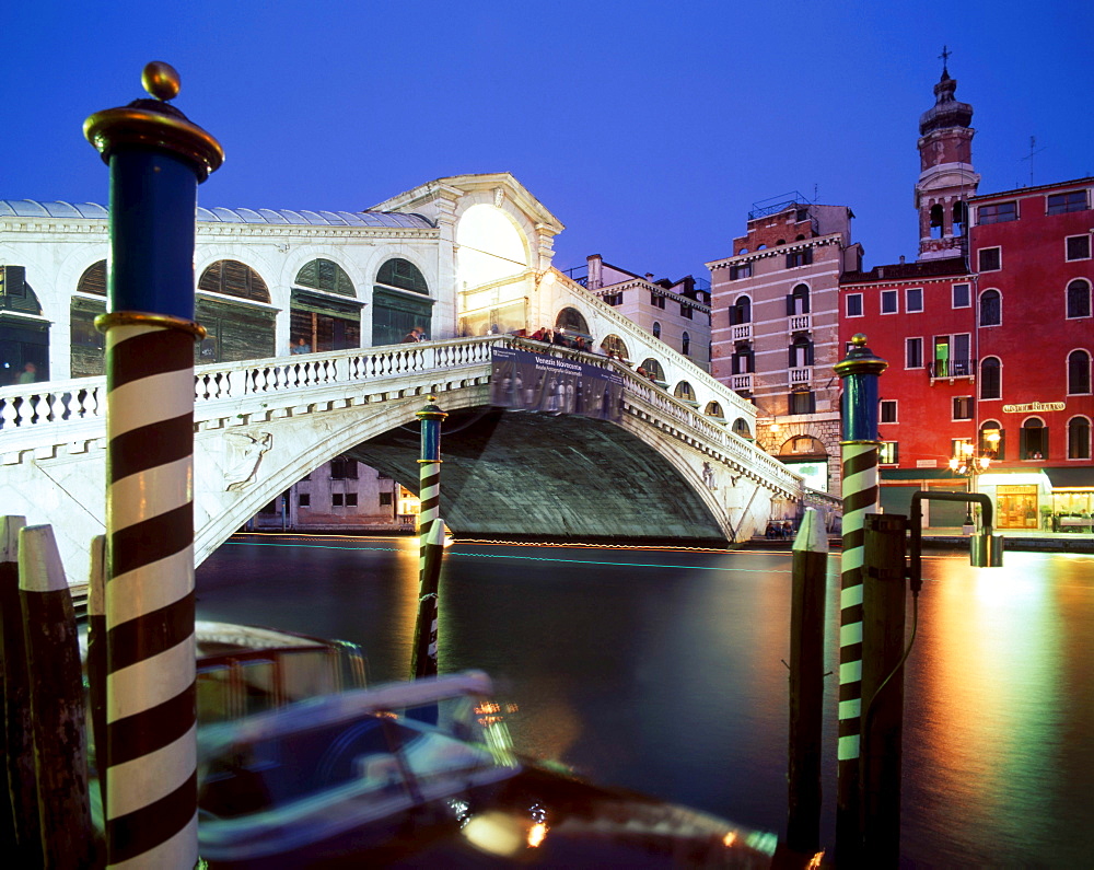 Rialto bridge at night, Canale Grande, Venice, Italy