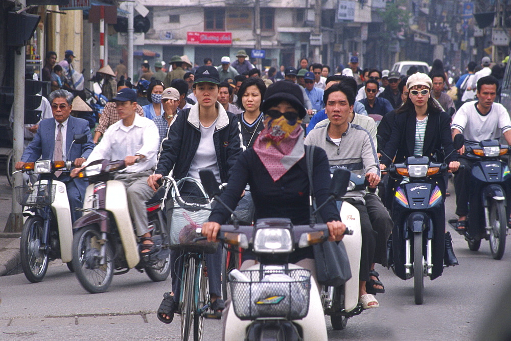 Motorbikers, rush hour, Hanoi, Vietnam