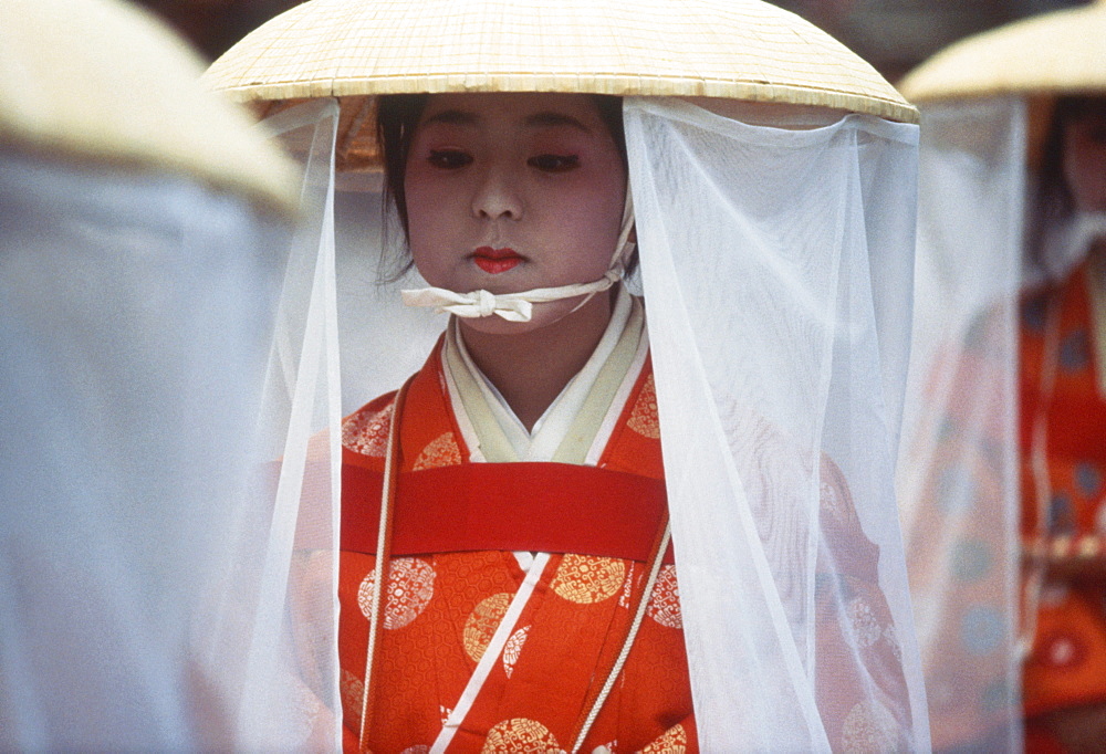 A gril, joung woman attending a ceremony, Folklore, Japan