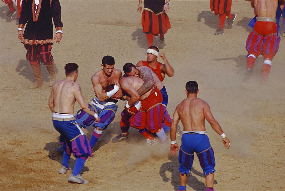 Calcio Storico Fiorentino, ball game, Piazza Santa Croce, Florence, Tuscany, Italy