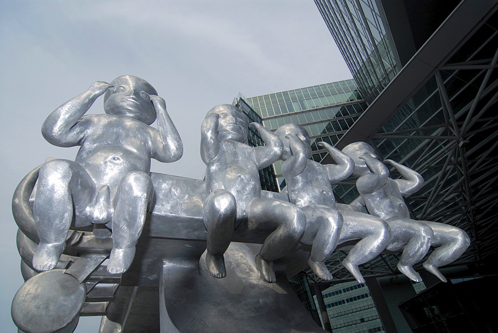 Metal sculptures of babies in Uno City, Vienna International Centre, Vienna, Germany