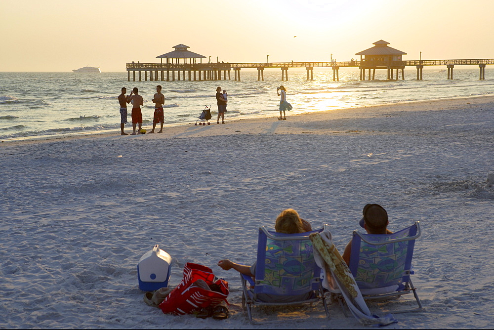 Sunset at the Pier of Fort Myers Beach, Florida, USA