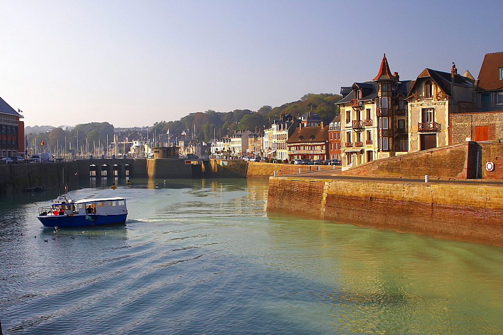 Water-front with Maison Henri IX in St. ValÃˆry-en-Caux, dept Seine-Maritime, Normandie, France, Europe