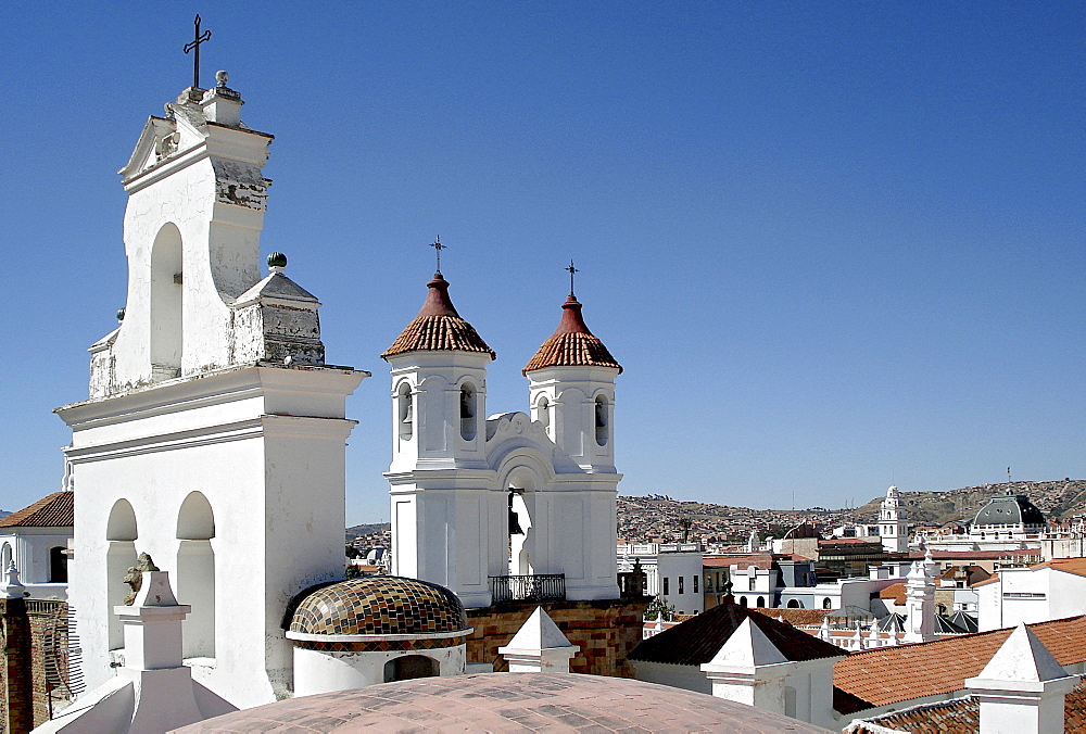 View from the steeple of San Francisco church down to Sucre, Bolivia, South America