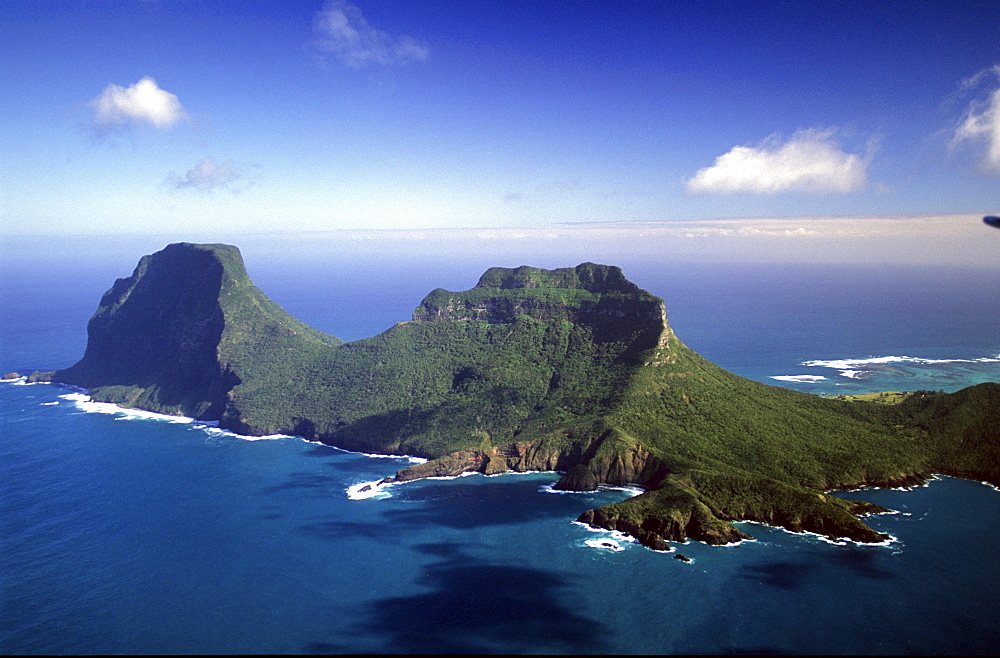 Aerial view of Mt. Gower and Mt. Lidgbird, Lord Howe Island, Australia