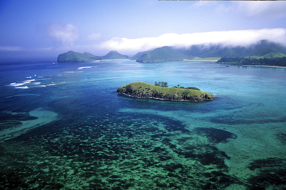 Aerial view of Lagoon and Rabbit Island, Lord Howe Island, Australia