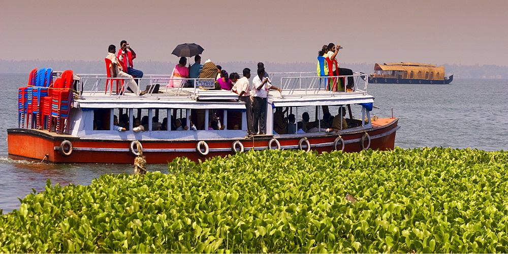 India Kerala house boat in backwater lake