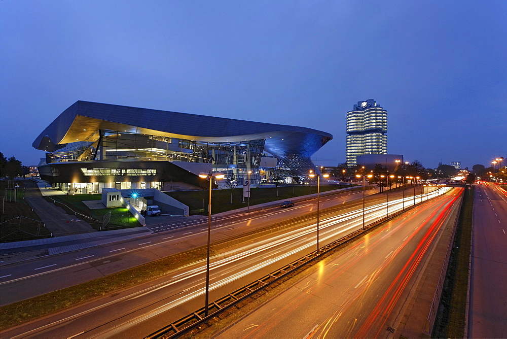 Bavaria Munich BMW World . New distribution center near BMW administration tower and BMW museum